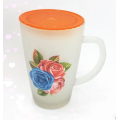 HOTSALE frosted glass mug with plastic lid and printing.